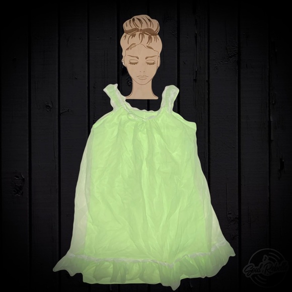 Fairycore BabyDoll Dress Neon Green Sheer Cottagecore Dress - Picture 2 of 9